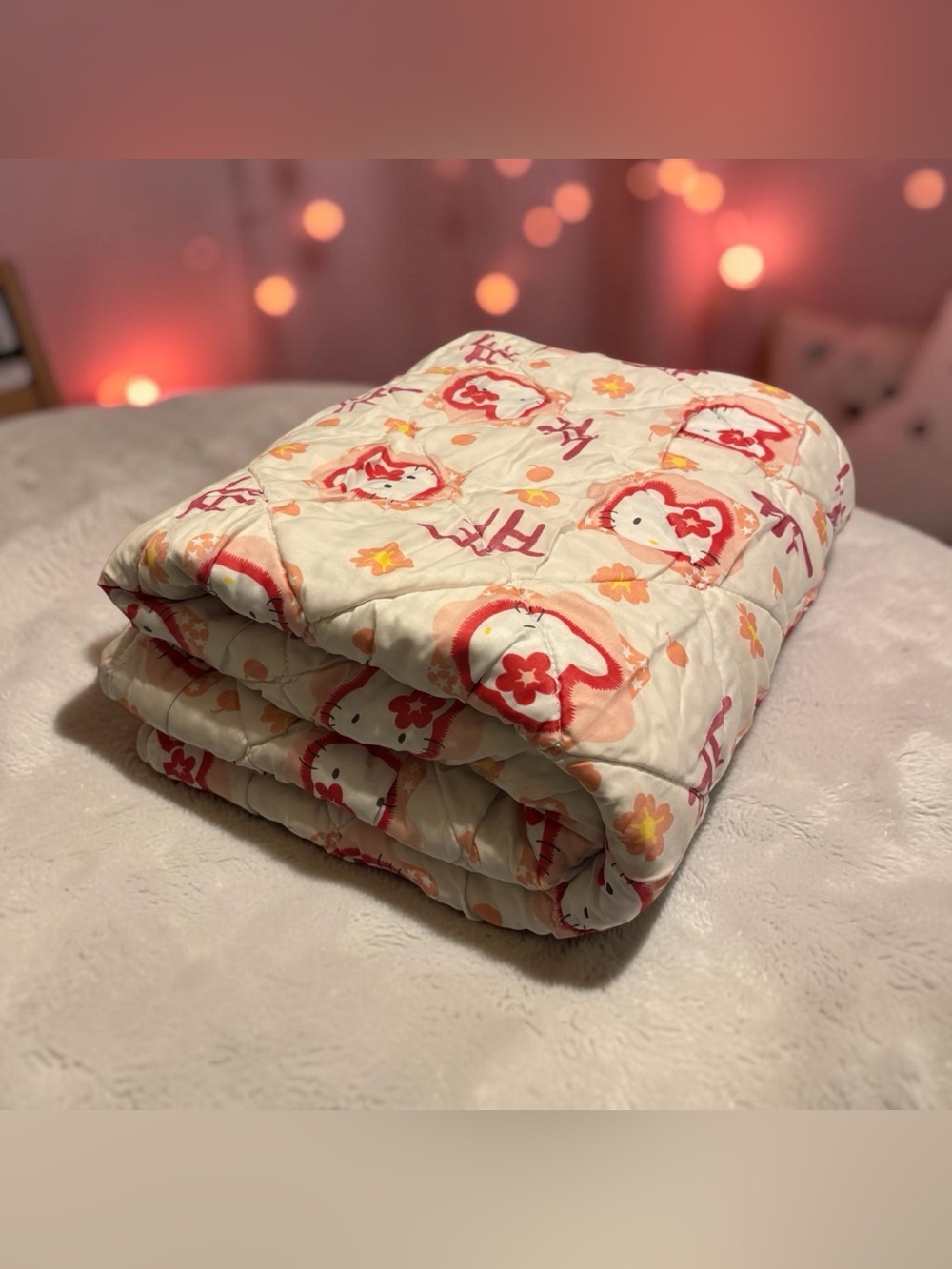 Vintage Japanese Hello Kitty Quilted Blanket Comforter Twin Size Reversible